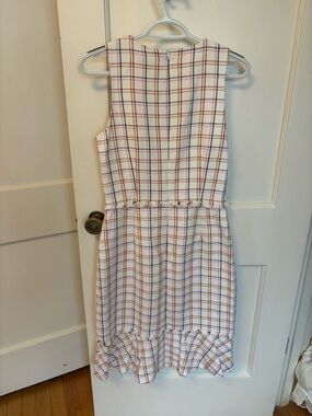 J. Crew White Plaid Ruffle-Hem Sheath Dress